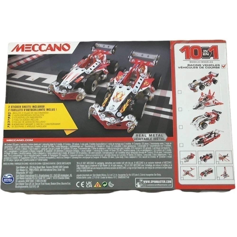 Meccano Model Building Kit  Kids 10-in-1 Racing Vehicles STEM 225 Parts and Real